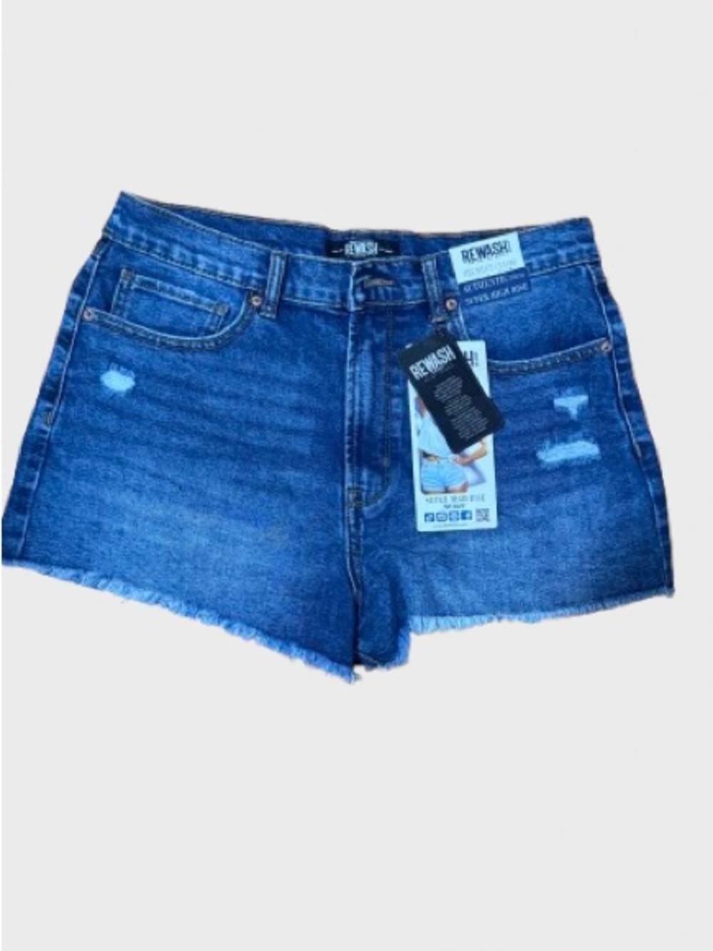 Rewash Distressed High-Rise Denim Shorts - Blue